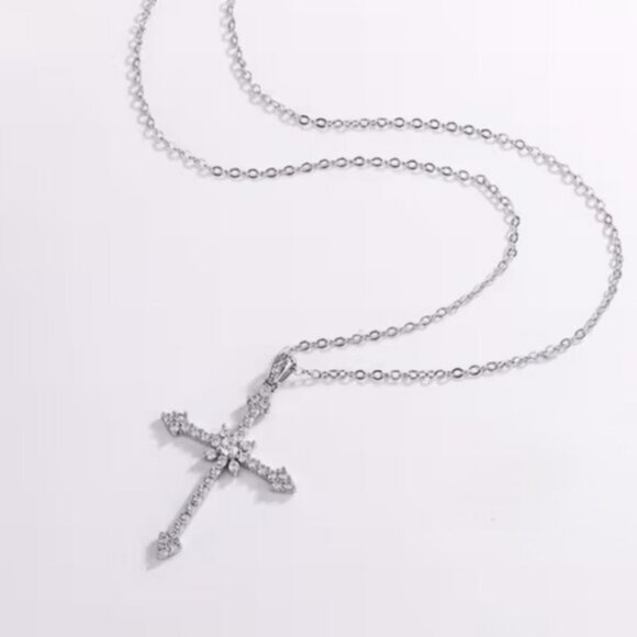 925 Sterling Silver Mens 1ct Diamond Cross Pendant Necklace Christian Jewelry - Picture 5 of 7
